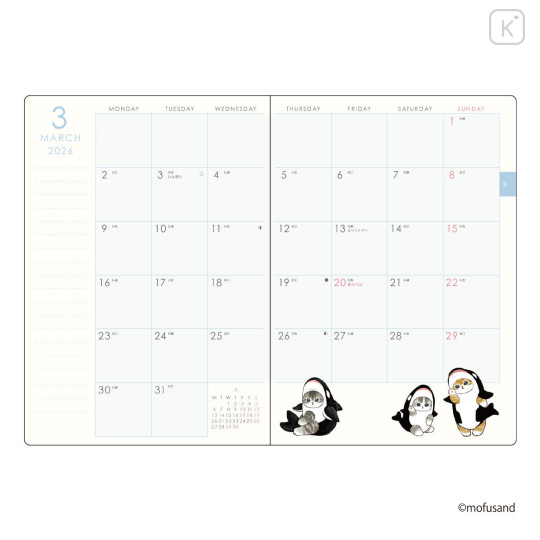 Japan Mofusand B6 Planner Monthly & Weekly Schedule Book - Penguin Cat 2026 - 2