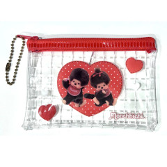 Japan Monchhichi Clear Flat Mini Pouch - Love Red