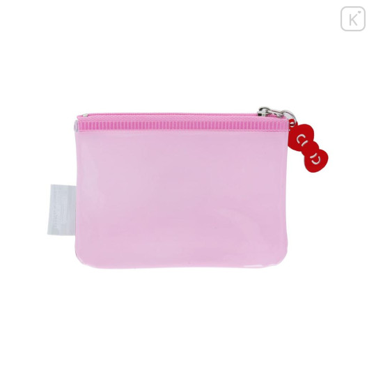 Japan Sanrio Clear Flat Mini Pouch - Hello Kitty : Glitter Pink Ribbon - 2