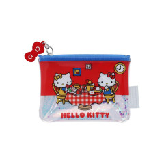 Japan Sanrio Clear Flat Mini Pouch - Hello Kitty & Hello Mimmy : Glitter Afternoon Tea