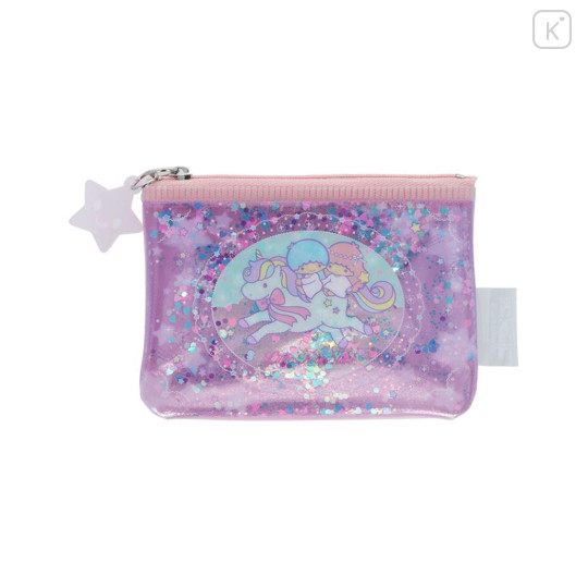 Japan Sanrio Clear Flat Mini Pouch - Little Twin Stars : Glitter Unicorn Pink - 1