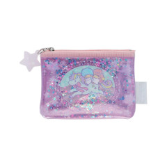 Japan Sanrio Clear Flat Mini Pouch - Little Twin Stars : Glitter Unicorn Pink