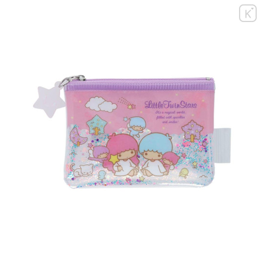 Japan Sanrio Clear Flat Mini Pouch - Little Twin Stars : Glitter Friends Pink - 1