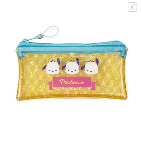 Japan Sanrio Clear Flat Mini Pouch - Pochacco : Glitter Wink - 1