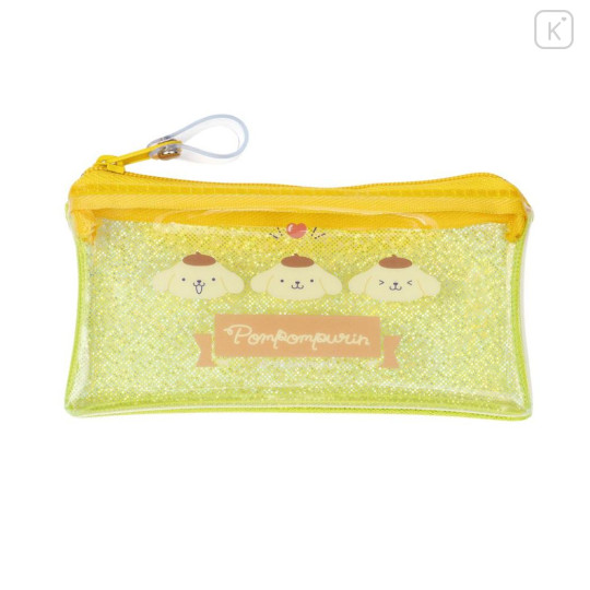 Japan Sanrio Clear Flat Mini Pouch - Pompompurin : Glitter Wink - 1