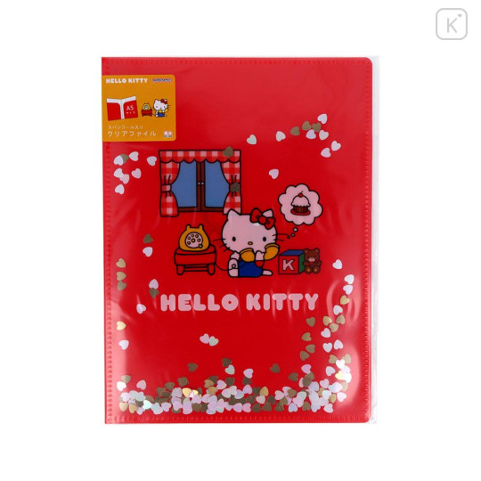 Japan Sanrio A5 Clear File - Hello Kitty : Sequin Red - 1