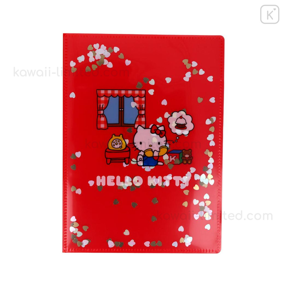 Japan Sanrio A5 Clear File - Hello Kitty : Sequin Red