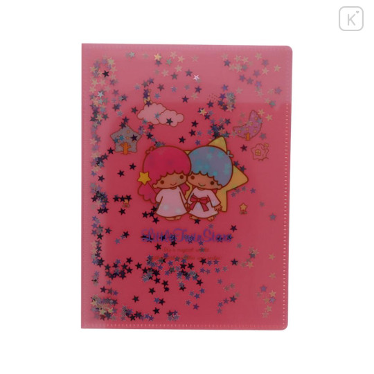 Japan Sanrio A5 Clear File - Little Twin Stars : Sequin Pink - 2