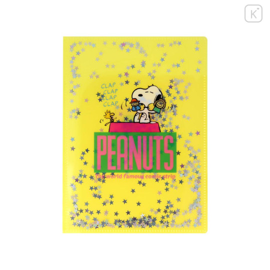 Japan Peanuts A5 Clear File - Snoopy & Woodstock : Sequin World Famous Comic Yellow - 2