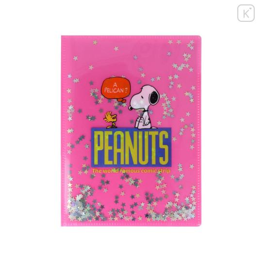 Japan Peanuts A5 Clear File - Snoopy & Woodstock : Sequin World Famous Comic Pink - 2