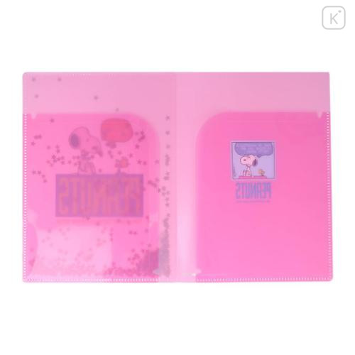 Japan Peanuts A5 Clear File - Snoopy & Woodstock : Sequin World Famous Comic Pink - 4