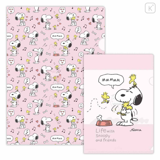 Japan Peanuts A4 & A5 Clear File Set - Snoopy & Woodstock : Life with Snoopy and Friends Pink - 1