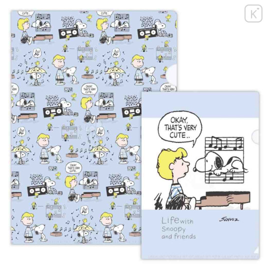 Japan Peanuts A4 & A5 Clear File Set - Snoopy & Woodstock : Life with Snoopy and Friends Blue - 1
