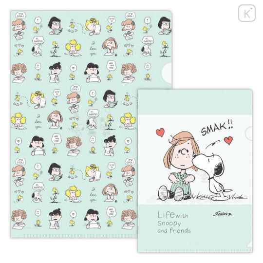 Japan Peanuts A4 & A5 Clear File Set - Snoopy & Woodstock : Life with Snoopy and Friends Green - 1