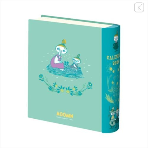 Japan Moomin Mini Desk Calendar - Little My & Snufkin : Green Book-Shaped Tin 2026 - 2