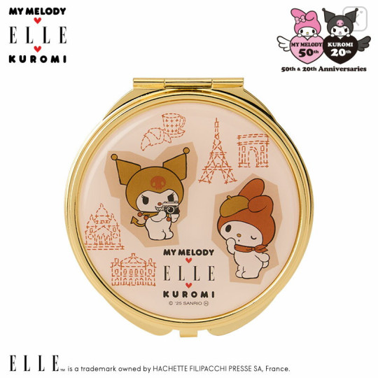 Japan Sanrio Elle Compact Mirror - Kuromi & My Melody : Map - 1