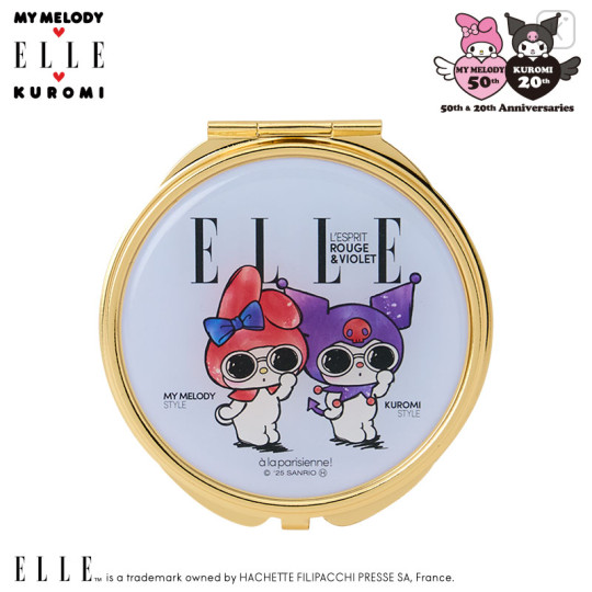 Japan Sanrio Elle Compact Mirror - Kuromi & My Melody : Cover - 1