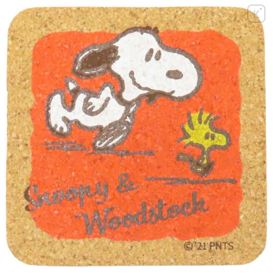 Japan Peanuts Cork Coaster - Snoopy & Woodstock : Orange - 1