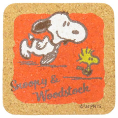 Japan Peanuts Cork Coaster - Snoopy & Woodstock : Orange