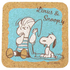 Japan Peanuts Cork Coaster - Snoopy : Linus Blue