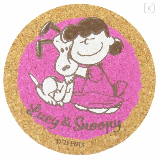 Japan Peanuts Cork Coaster - Snoopy : Lucy Pink - 1
