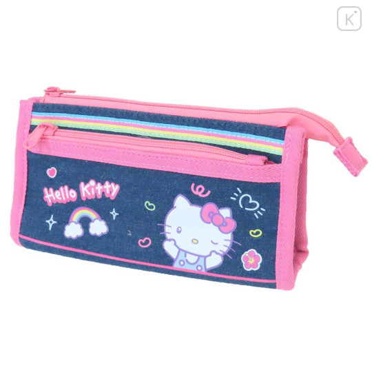 Japan Sanrio Denim Pen Pouch Pencil Case - Hello Kitty : Heart-pounding Memories Heisei Retro Denim - 1