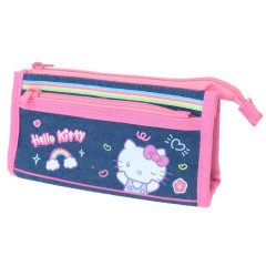 Japan Sanrio Denim Pen Pouch Pencil Case - Hello Kitty : Heart-pounding Memories Heisei Retro