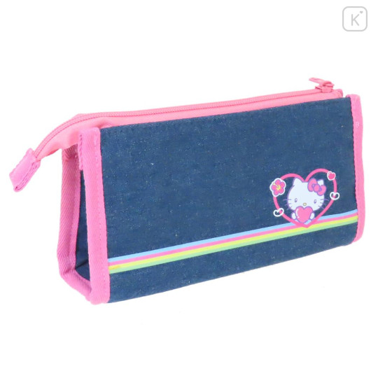 Japan Sanrio Denim Pen Pouch Pencil Case - Hello Kitty : Heart-pounding Memories Heisei Retro Denim - 2