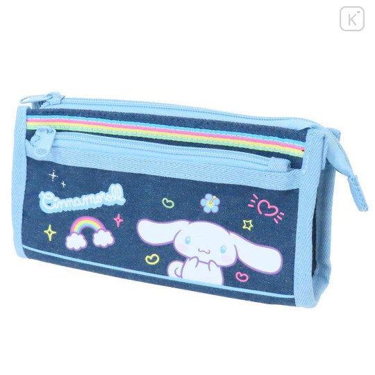 Japan Sanrio Denim Pen Pouch Pencil Case - Cinnamoroll : Heart-pounding Memories Heisei Retro Denim - 1