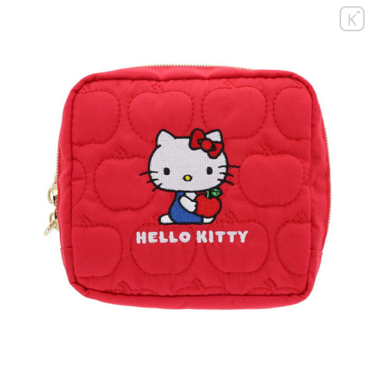 Japan Sanrio Quilted Cosmetic Pouch - Hello Kitty : Apple Red - 1