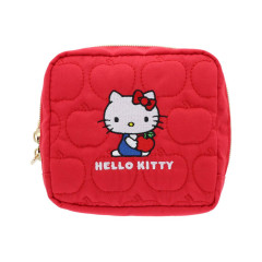 Japan Sanrio Quilted Cosmetic Pouch - Hello Kitty : Apple Red