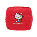 Japan Sanrio Quilted Cosmetic Pouch - Hello Kitty : Apple Red - 1