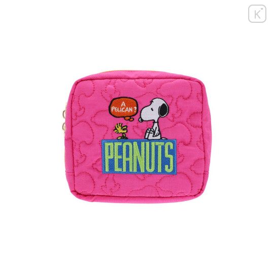 Japan Peanuts Quilted Cosmetic Pouch - Snoopy & Woodstock : Cherry Pink - 1