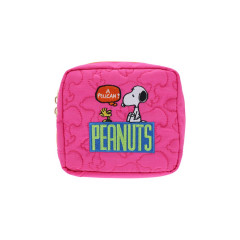 Japan Peanuts Quilted Cosmetic Pouch - Snoopy & Woodstock : Cherry Pink