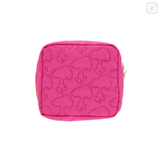 Japan Peanuts Quilted Cosmetic Pouch - Snoopy & Woodstock : Cherry Pink - 2