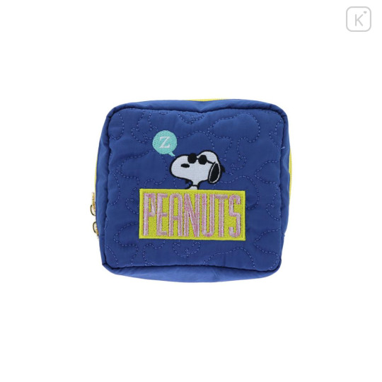 Japan Peanuts Quilted Cosmetic Pouch - Snoopy : Joe Cool Blue - 1