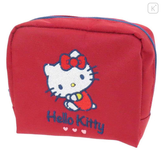 Japan Sanrio Fluffy Embroidered Cosmetic Pouch - Hello Kitty : Sitting - 1