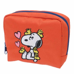 Japan Peanuts Fluffy Embroidered Cosmetic Pouch - Snoopy & Woodstock : Sitting Orange