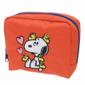 Japan Peanuts Fluffy Embroidered Cosmetic Pouch - Snoopy & Woodstock : Sitting Orange - 1