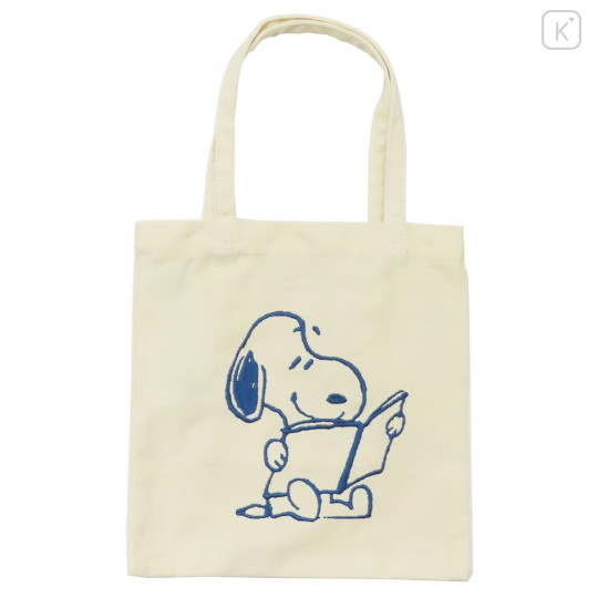 Japan Peanuts Embroidered Mini Tote Bag - Snoopy : Reading Beige - 1