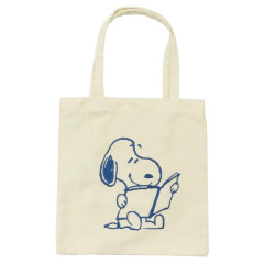 Japan Peanuts Embroidered Mini Tote Bag - Snoopy : Reading Beige