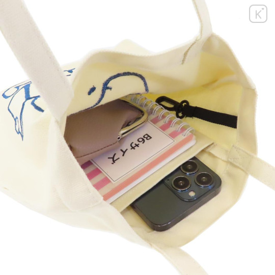 Japan Peanuts Embroidered Mini Tote Bag - Snoopy : Reading Beige - 3