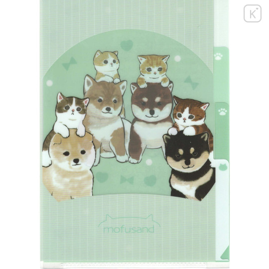 Japan Mofusand 3 Pockets A5 Index File - Cat Inu Shiba Dog Green - 1