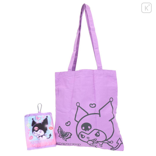 Japan Sanrio Tote Bag With Pouch Carabiner - Kuromi : Heart-pounding Memories Heisei Retro - 1