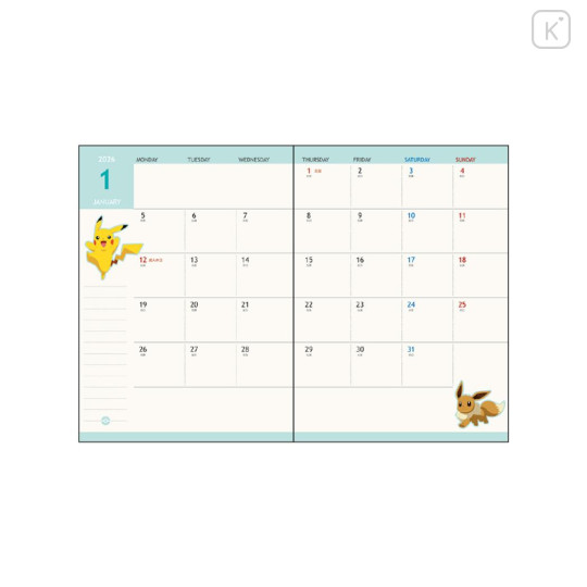Japan Pokemon A6 Planner Monthly Schedule Book - Characters 2026 - 2