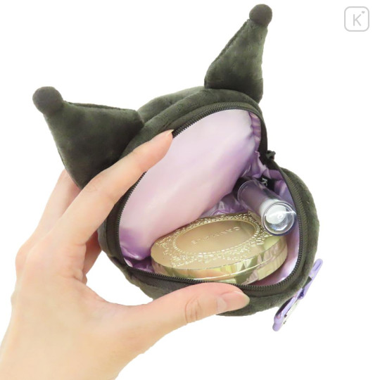 Japan Sanrio Mascot Mini Pouch with Carabiner - Kuromi : Smile - 3
