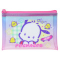 Japan Sanrio Clear Flat Mini Pouch - Pochacco : Heart-pounding Memories Heisei Retro - 1