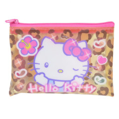 Japan Sanrio Clear Flat Mini Pouch - Hello Kitty : Heart-pounding Memories Heisei Retro