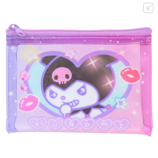 Japan Sanrio Clear Flat Mini Pouch - Kuromi : Heart-pounding Memories Heisei Retro - 1