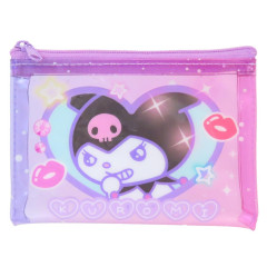 Japan Sanrio Clear Flat Mini Pouch - Kuromi : Heart-pounding Memories Heisei Retro